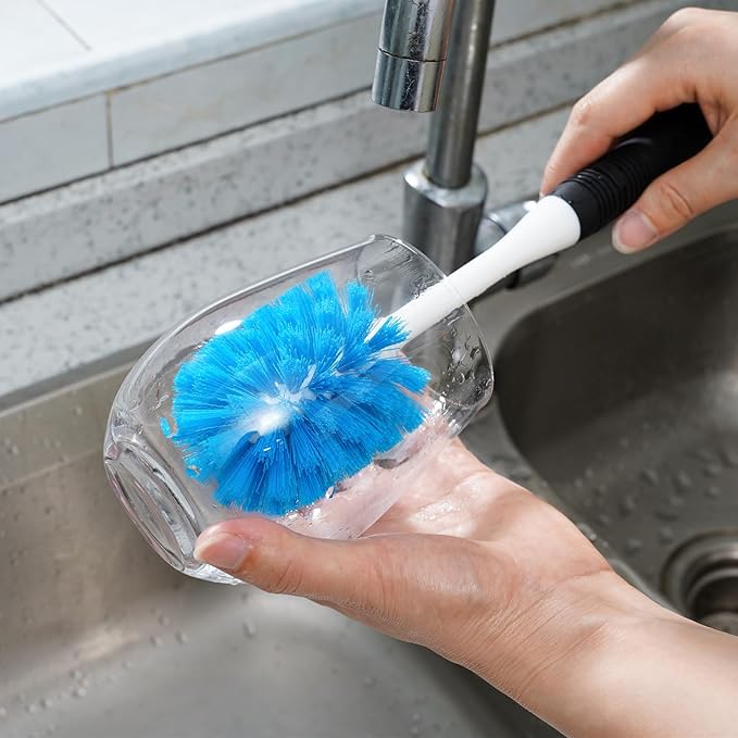 MOSOLAN Dish Brush Set of 3 with Water Bottle Brush, Dish Scrub Brush and Scrubber Brush, Long Handle Kitchen Scrub Brushes for Dishes, Bottles, Cups, Pots, Pans and Sinks, Round Head