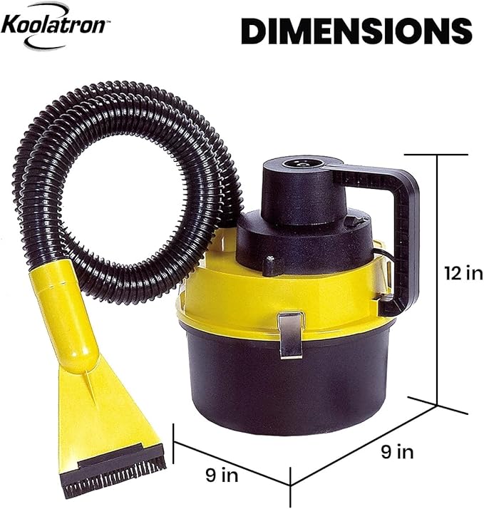 Koolatron 12 Volt Wet/Dry Canister Vacuum Cleaner - Handheld Car Cleaner with Attachments & Heavy Duty Suction, Compact and Portable Design, Ideal for Cleaning Vehicle, Truck, Carpet, Floor Etc