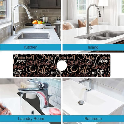 Kitchen Sink Splash Guard Faucet Mat Super Absorbent Fast Drying Mat Sink Gadgets Splash Guard Behind Faucet Drip Catcher for Kitchen (Coffee, 23.5x5.5in)