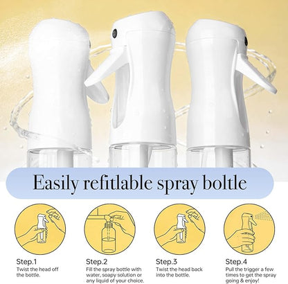 3Pcs Continuous Spray Bottles For Hair,Ultra Fine Mister for Hair Styling, Plants, Cleaning, Salon, Misting & Skin Care (200ml Clear*3)
