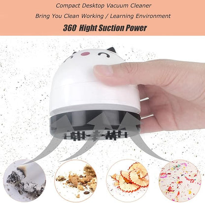YUNYILAN Mini Desktop Vacuum Cleaner, Portable USB Vacuum Cleaner for Desk Mini Cute Cartoon Desktop Vacuum for Cleaning Eraser Crumbs, Dust, Crumbs, Computer, Keyboard and Car (White)