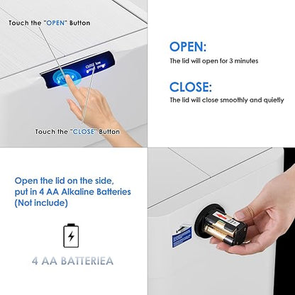 TLSUNNY 21.1 Gallon Automatic Trash Can, Stainless Steel Motion Sensor Garbage bin, Smart Trash Can W/Butterfly Lid, Bag Retainer Ring and Display Light for Living Room,Kitchen,Office (White, 80L)