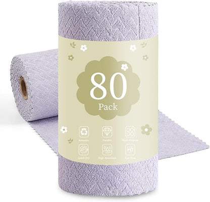 80 Pack Microfiber Cleaning Cloth Roll Reusable Paper Towels 12"x12" Tear Away Cloth,Absorbent Dish Rags for House Kitchen,Wash Cloths,Lint Free Rags for Window Cars Cleaning Supplies