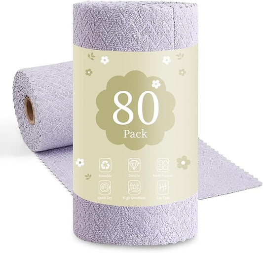 80 Pack Microfiber Cleaning Cloth Roll Reusable Paper Towels 12"x12" Tear Away Cloth,Absorbent Dish Rags for House Kitchen,Wash Cloths,Lint Free Rags for Window Cars Cleaning Supplies