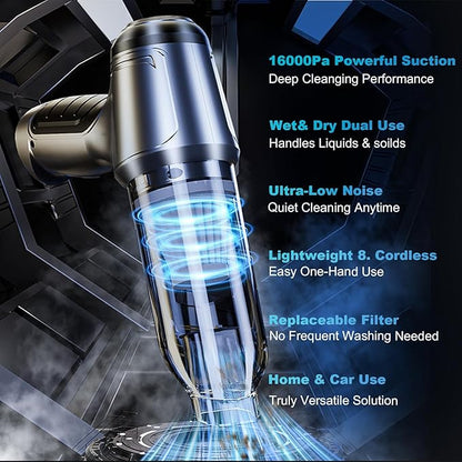 Handheld Vacuum Cordless Hand Rechargeable Car Vacuums with Best Suction Held, 18000Pa Strong Suction, Pumping and Inhaling, Low Noise, for Home and Car
