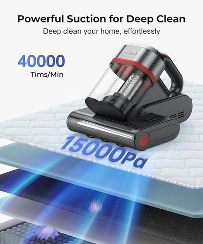 Abolee Bed Vacuum Cleaner, 6-in-1 Mattress Vacuum Cleaner Bed Vacuum Cleaner with UV-C Light & 15kPa Suction, Powerful Double-Cup Handheld Vacuum, Corded Handheld Vacuum for Dust, Silver-Gray