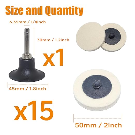 Merryland Wool Quick Change Disc 2 inch for Die Grinder, 2inch Polishing Buffing Pad 15 Pack with 1/4 Inch Shank, Wool Fabric Disc Polishing Buffing Wheel Metal Steel Iron Universal, DGTAB17C1