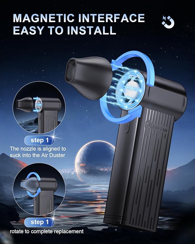 Rechargeable Compressed Air Duster, Min Blower Jet Turbo Fan, 200,000RPM 3-Gear Adjustable,Car Dryer Air Blower Cleaning,Air Cleaner for Computer,Cordless Leaf Blower Multi-Use