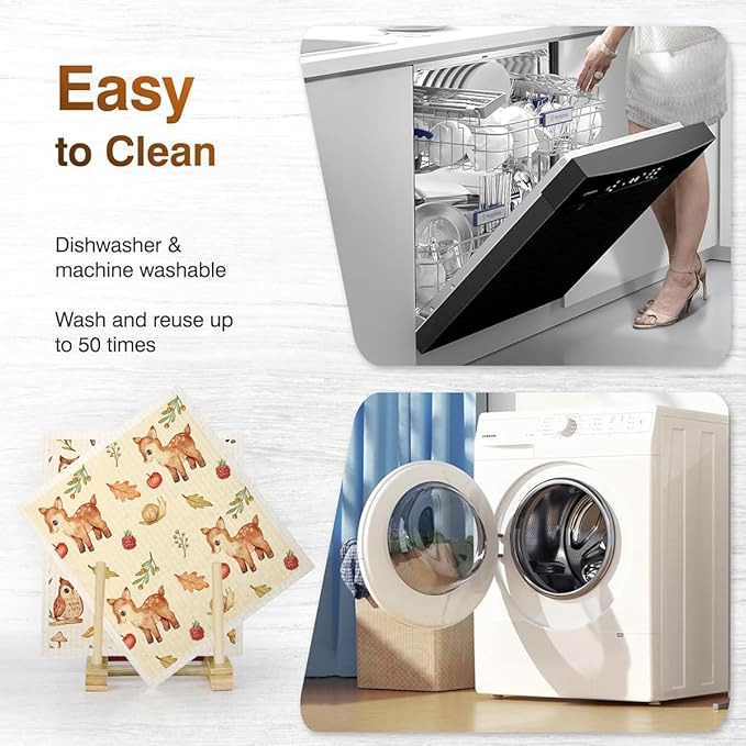 Swedish Dishcloths for Kitchen | 6 Pack Floral Reusable Paper Towels Washable | Swedish Dish Towels | Non-Scratch Cellulose Sponge Cloths | No Odor, Biodegradable Cleaning Cloths, Animal