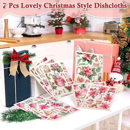 6 Pack Swedish Dishcloths for Kitchen |Watercolor Dish Towels | Reusable Paper Towels Washable | Non-Scratch Cellulose Sponge Cloths | No Odor, Biodegradable, Swedish Cloths, Pink Flower