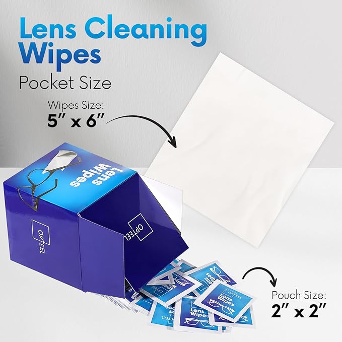 OPTEEL Lens Wipes for Eyeglasses - Pre-moistened Eyeglass Lens Cleaning Wipes - 500 Lens Wipes Individually Wrapped Sracth-Free Streak-Free Eye Glasses Wipes Lens Cleaner for Sunglass & Camera Lens