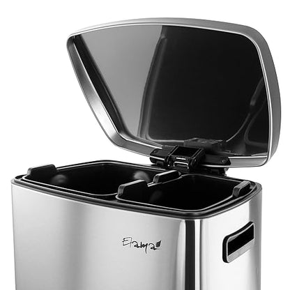 Elama Kitchen, Home and Office Versatile Step Trash/Recycling Bin with Slow Close Mechanism (Split 6.6 Gallon + 3.9 Gallon Silver)