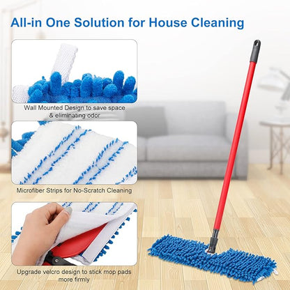4 Pack Chenille Mop Heads Replacements Compatible with Oceda Dual-Action Microfiber Flip Mop System, Mop Replace Heads for Dry Wet Use, Washable Double Sided Flat Sponge(18 * 6 in)