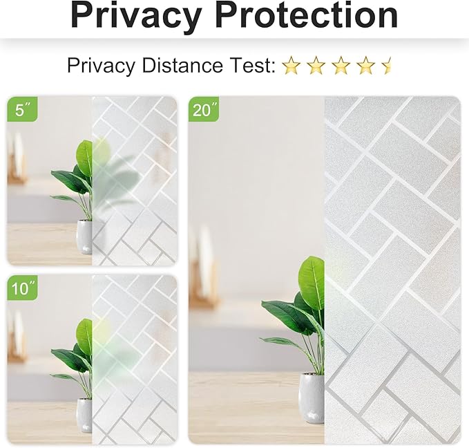 MAGIDEKOR Window Privacy Film with 3 Installation Tools, Frosted Glass Window Film,Static Clings UV Blocking Reusable Decorative Window Film for Bathroom Home Office,Rectangle,17.5 Inch X 6.5 Feet