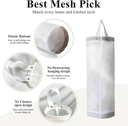 TOGETRUE Plastic Bag Holder, Mesh Grocery Bag Holder Hanging Storage Bag Dispenser (White 2 Packs)