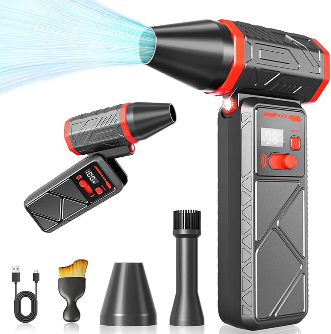 Electric Compressed Air Duster, 150000RPM Cordless Air Duster with 8000mAh Rechargeable Battery, Stepless Speed, Adjustable 90 Nozzle, LED Light for PC Cleaning, Keyboard, Car Interior, Home