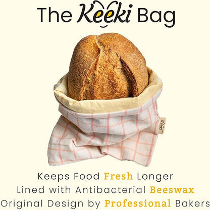Keeki Bag - The Original Beeswax Lined Bread Bag for Homemade & Sourdough | Reusable Linen Bread Storage | Beeswax Wrap Alternative | Plastic-Free Storage w/Wide Drawstring Closure (Blue)