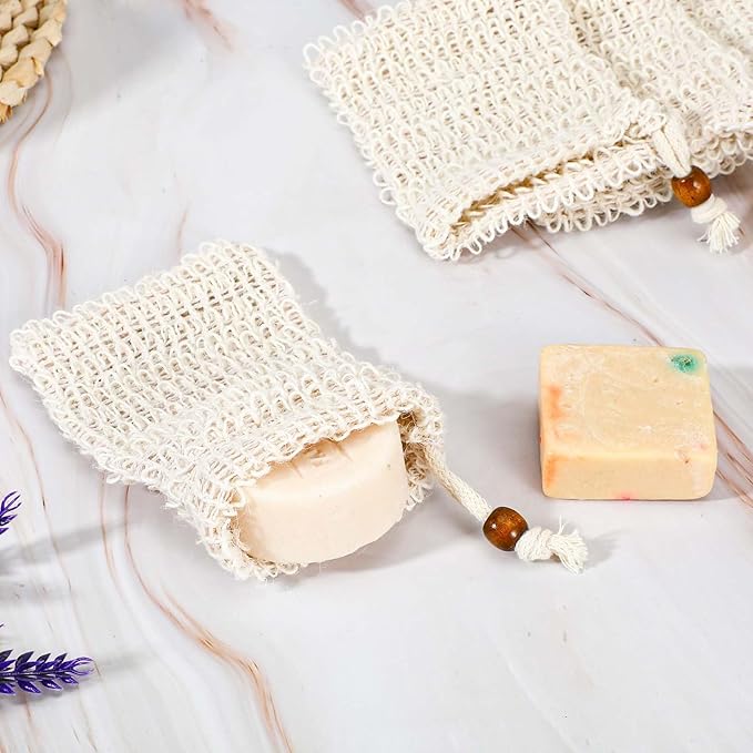 cobee 10 Pack Soap Bag, Natural Sisal Soap Saver Bag, Mesh Exfoliating Soap Bag Pouch, Foaming and Drying Soap Holder for Shower(Natural Sisal)