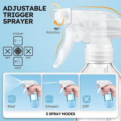Tecohouse 2 Pack 360° Glass Spray Bottles with Silicone Sleeve, 4 oz Clear Empty Refillable Containers with Adjustable Spray Nozzles, Dark Spray Bottles for Cleaning Solutions, Plants (Blue & Grey)