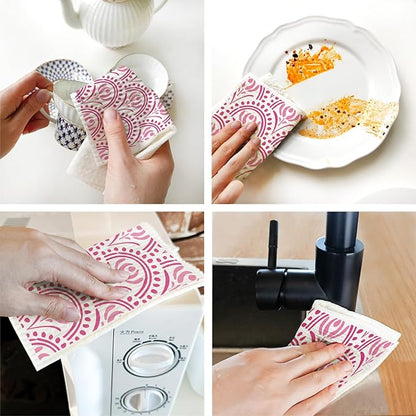 Swedish Kitchen Towel Set Reusable Kitchen Towel Set Absorbent Cellulose Sponge Cloth 8 Pack Set Biodegradable Ideal for Household Kitchen Cleaning