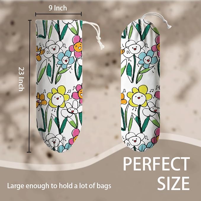 Flower Plastic Bag Holder, Reusable Washable Shopping Bags Storage Carrier, Cute Garbage Trash Bag Dispenser for Home Kitchen Pantry Cabinet, Wall Mount, Kitchen Housewarming Gifts