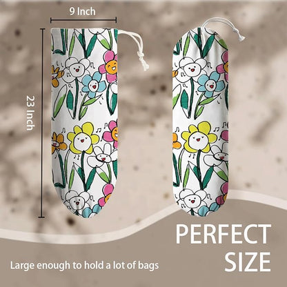 Flower Plastic Bag Holder, Reusable Washable Shopping Bags Storage Carrier, Cute Garbage Trash Bag Dispenser for Home Kitchen Pantry Cabinet, Wall Mount, Kitchen Housewarming Gifts