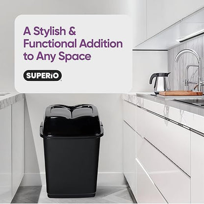 Garbage Can with Swing Top-Split Lid | Large Kitchen Trash Can with Lid | Durable Plastic |Slim & Sturdy Trash Bin | Fingerprint Resistant | 13 Gallon / 50 qt / 50 L - Black | Superio