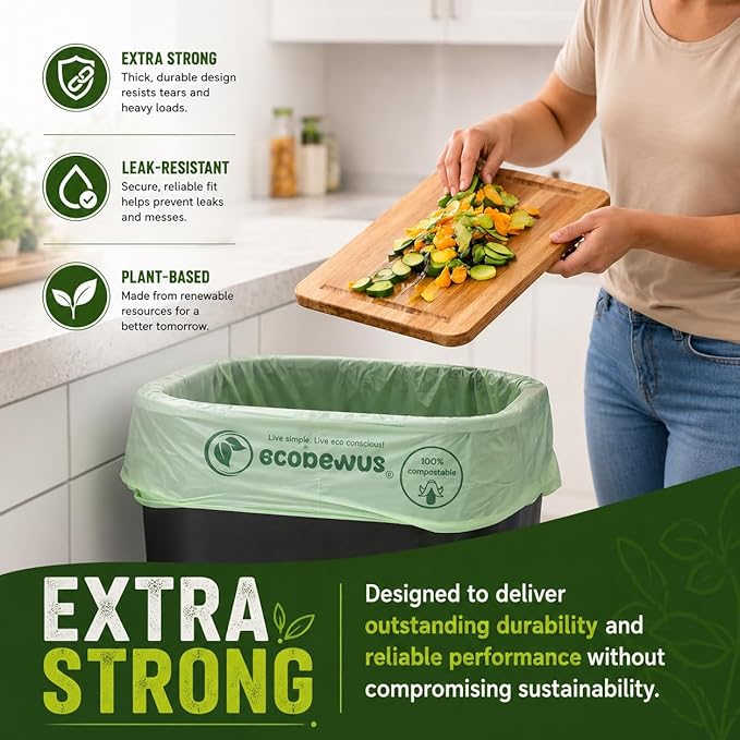 100% Compostable 13 Gallon Bags (35 Bags) Tall Kitchen Food Scrap Disposable Compost Trash Bgas Certified Composte Bags US BPI & OK Compost Home Certified by Meeting ASTM D6400 (35 ct.)