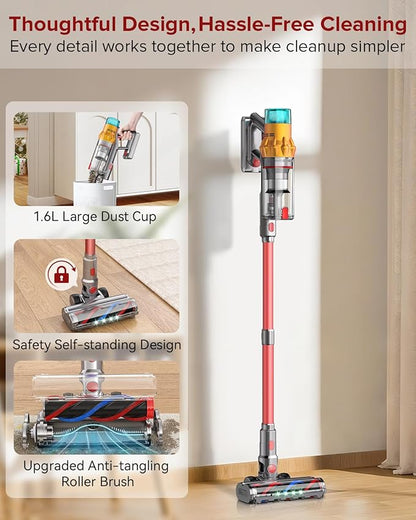 Belife S8 Cordless Vacuum Cleaner, 600W 48Kpa Stick Vacuum with 65Mins Runtime, Self-Standing, 1.6L Large Dust Cup, Anti-Tangle Smart Wireless Handheld Vacuums for Carpet, Hardwood Floor & Pet Hair