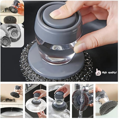 Soap Dispense Palm Scrub dishwashing Kitchen Scrubber Press Automatic Liquid wash Pot ，Small Dish Brush(PET)