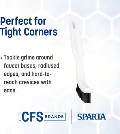 SPARTA Flo-Pac Grout Brush Detail Crevice Brush, Firm Chemical-Resistant Nylon Bristles with Angled Ergonomic Handle, Hanging Holes for Tile, Grout, Corners, Boxes, 8 Inches, White (Pack of 24)