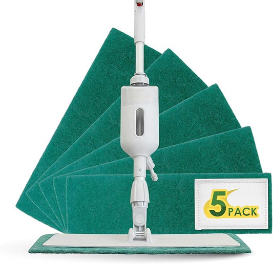 Scrub Mop Pads - Pack of 5 Washable, 18-inch, Scouring and Scrubbing Replacement Attachments - Compatible with Bona, Rubbermaid and Libman Microfiber Mops
