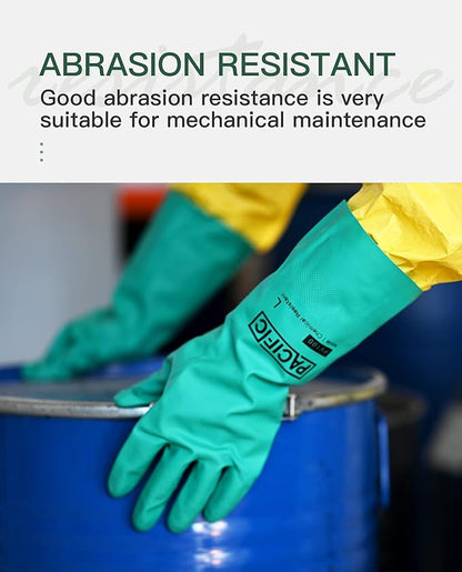 PACIFIC PPE 2 Pairs Nitrile Chemical Resistant Gloves, Flocked, Resist Household Acid, Alkali, Latex Rubber Free, 15 mil, 12.6", XX-Large