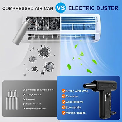 Compressed Air Duster, 4 Gear Adjustable180000RPM Super Power Electric Air Dusters Rechargeable Cordless Air Blower with LED Light for Keyboard, Car (Black)