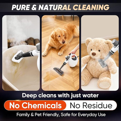 SakerPlus Steam Disinfection Cleaner, Handheld Pressurized Natural Steam Cleaner with 9 PCS Accessories, Portable Multi-Surface Steamer for Cleaning Home Kitchen Floor, Upholstery, Tile Grout & Car