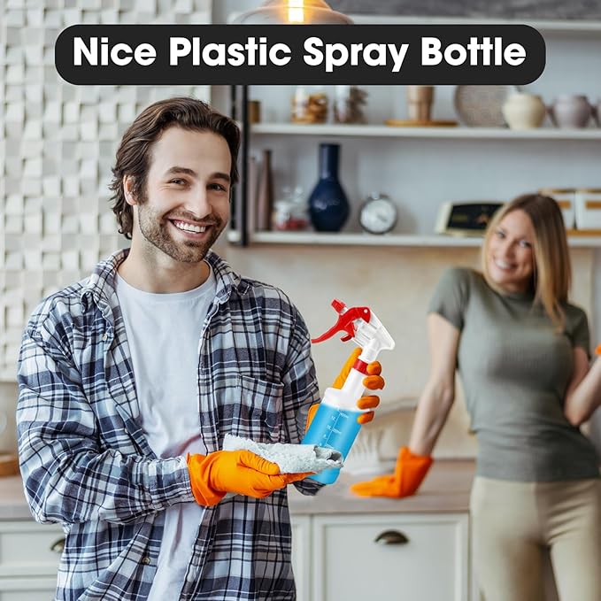 Eccliy 12 Pcs 16 Oz Plastic Spray Bottle, Adjustable Empty Reusable Sprayer for Cleaning, Planting, Water, Bathroom and Kitchen, BBQ, Commercial and Residential (Measurment,Red)