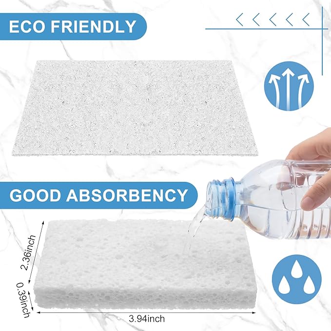 Zhengmy 48 Pieces Sponges Bulk Sponges Kitchen Compressed Sponge Natural Dish Sponge Compressed Wood Pulp Cleaning Without Scratching for Kitchen Bathroom, 3.9 x 2.4 x 0.12 Inch (White)