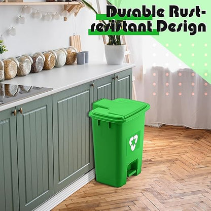 Geiserailie 1 Set Green Compost Bin Kitchen with Foot Pedal and 50 Leakproof Bags, Outdoor & Kitchen Organic Waste Trash Can for Food Scraps, Leaves, and Yard Waste (15L)
