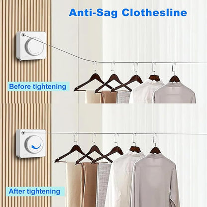 15.7Ft Retractable Clothesline Indoor is Also an Anti-sag Retractable Clothesline Outdoor,Stainless Steel Wire Laundry line Retractable for Drying Clothes ，with 12 Clip (White)