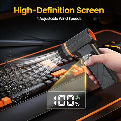 Dzaki Compressed Air Duster & Vacuum 2-in-1, 140000RPM Electric Air Duster, 4-Gear Adjustable Rechargeable Cordless Mini Dust Blower with LED Light Fast Charging for Keyboard PC Car Home Outdoor