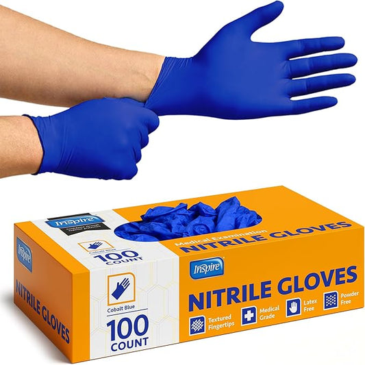 Inspire Cobalt Blue Nitrile Disposable Gloves | 4.5 Nitrile Safety Medical Exam Cooking Cleaning Disposable Gloves