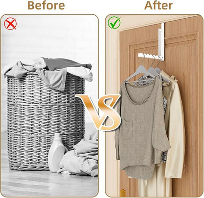 ZMBESUP Over The Door Hanger Folding Clothes Drying Rack, Folding Hanging Coat Rack for Indoor Laundry Room Compact Small Space Foldable Portable Clothing Hanger Hook Collapsible- 2 Pack (White)