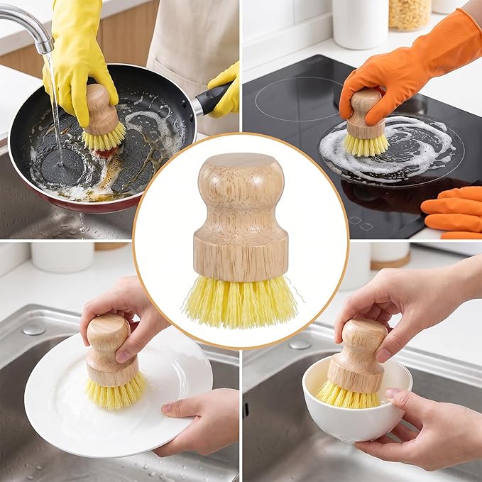 20 Pcs Bamboo Dish Scrub Brushes, Wooden Kitchen Dish Brushes Plastic Bristle Scrubber for Pots, Pans, Bowls, Dishes Cleaning