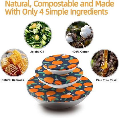 4PCS Reusable Beeswax Bowl Covers for Bread Proofing, Washable Sourdough Proofing Covers, Elastic Cotton Dish Domes for Food Storage