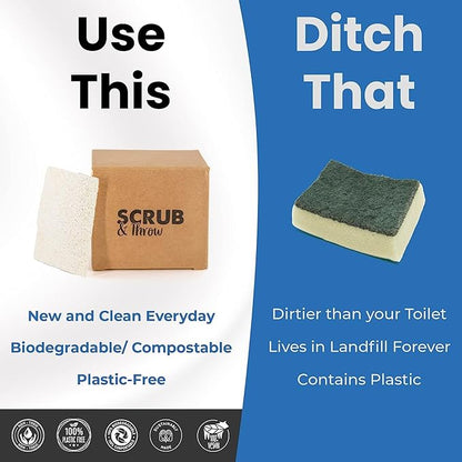 Scrub & Throw Loofah Scrub Sponge, Natural, Plastic-Free, Non-Scratch, for Kitchen, Dishes, Pots and Cleaning, Plant-Based, Plastic-Free, Eco-Friendly, Biodegradable, 90 Pack