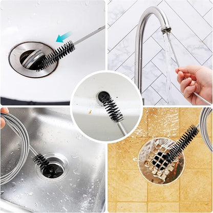 RayTour Extra-Thick Drain Brush with Stronger Spring - 67-Inch Flexible Pipe Cleaning Tool - Dual Bristle Heads - Ideal for Curved Pipes and Slim Holes – Black