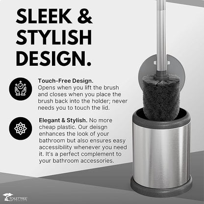ToiletTree Products Toilet Brush with Lid - Sleek Toilet Bowl Brush and Holder - Toilet Scrubber Brush Set with Heavy-Weight Base - Lidded Toilet Bowl Cleaner Brush and Holder - Chrome (2 Pack)