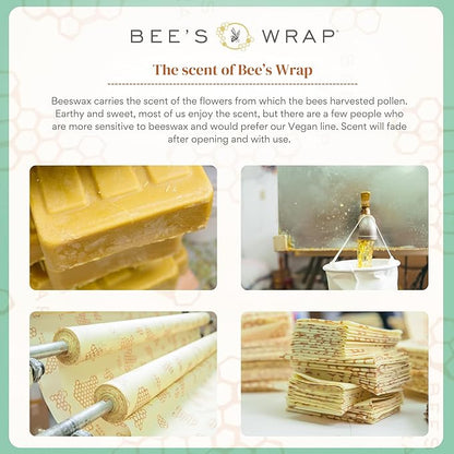 Bee's Wrap Beeswax Wraps for Food - Cut to Size 14x52" Beeswax Wrap Roll - Plastic Free Made in USA Reusable Natural Food Wrap - Seasons Greetings