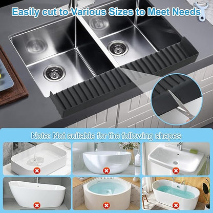 Silicone Faucet Splash Guard 4" x 30", Faucet Water Catcher Mat, Longer Silicone Sink Mat for Kitchen, Bathroom, Laundry Room, Farmhouse for Quartz Kitchen Sink（Black）