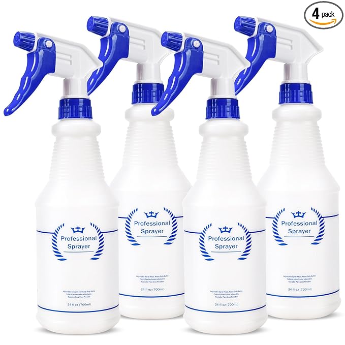 Bealee Plastic Spray Bottles 4 Pack, 24 Oz, All-Purpose Sprayer for Cleaning Solutions, Heavy Duty Spraying Leak Proof Mist Empty Water Bottle for Planting, BBQ, Pet with Adjustable Nozzle, Blue